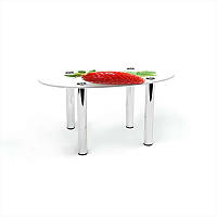 Стіл журнальний Овальна стільниця скло фотодрук Sweet berry 700х460х450 мм (БЦ-Стіл TM)