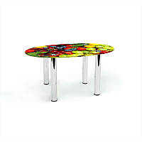 Стіл журнальний Овальна стільниця скло фотодрук Wood berry 700х460х450 мм (БЦ-Стіл TM)