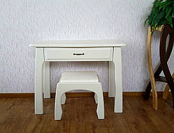 Білий туалетний столик із пуфиком для спальні з натурального дерева "Для королеви", фото 2