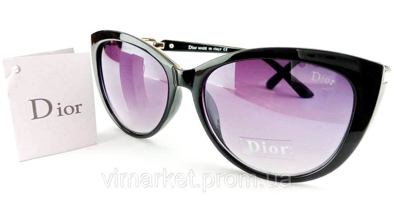 Жіночі сонцезахисні окуляри Dior 9806 C1, класичні, чорна оправа, фіолетові лінзи