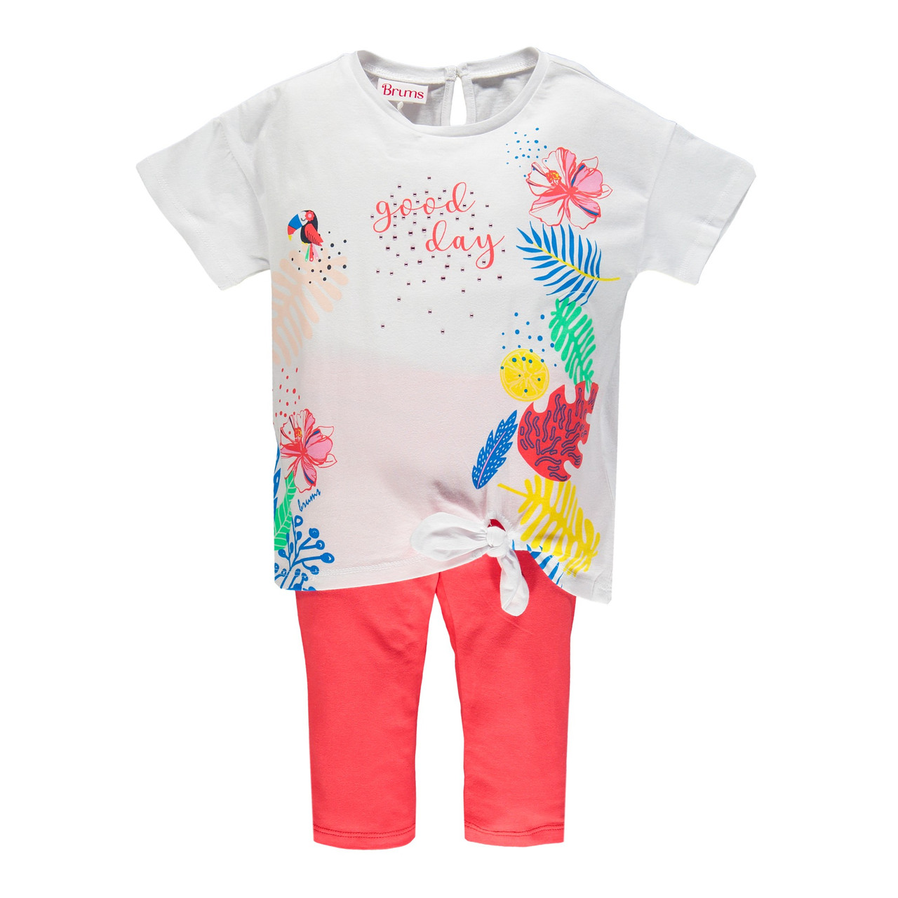 Костюм літній для дівчинки Brums 191BGEM004-917 білий з кораловим 164-170