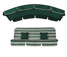 Комплект для садових гойдалок Deli матрац салатово-сіро-білі смуги 1208 тент сіро-бежевий 2739 (ОСТ-ФРАН ТМ) Темно-зелений+бежевий