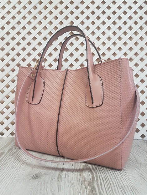 Сумка жіноча "ФОРТУ" натуральна шкіра, рожева плетінка, фото 1