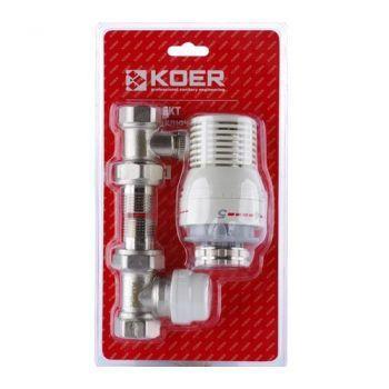 Комплект радіаторний прямий 1/2" Koer KR 1321 з термоголовкою, фото 1