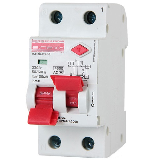 Вимикач диференційного струму (дифавтомат) e.elcb.stand.2.C10.30, 2р, 10А, C, 30мА з разділеною рукояткою