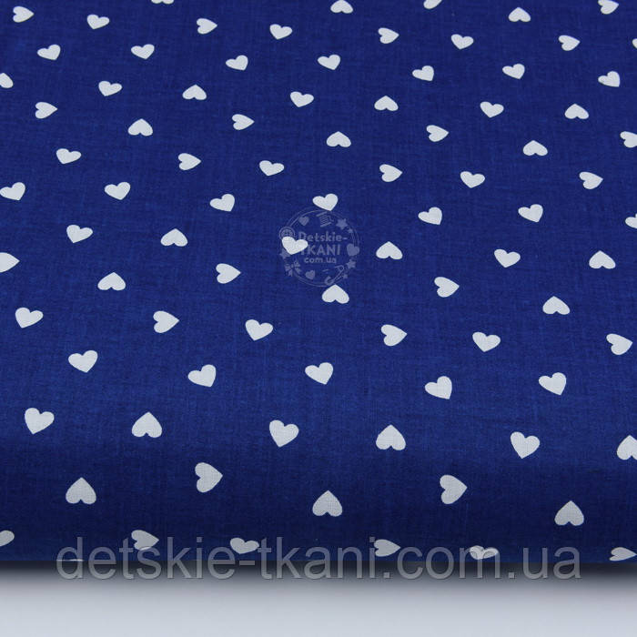 Бязь із білими рідкими сердечками 10 мм на синьому тлі (№854), фото 1