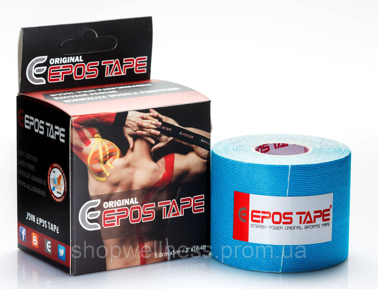 Кинезиологический тейп EPOS TAPE, блакитний