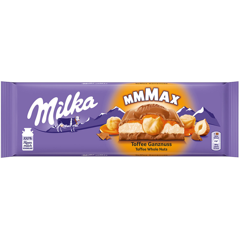 Шоколад молочний з цільним горіхом фундук і карамельної нугою Milka Toffee, 300 г, Швейцарія