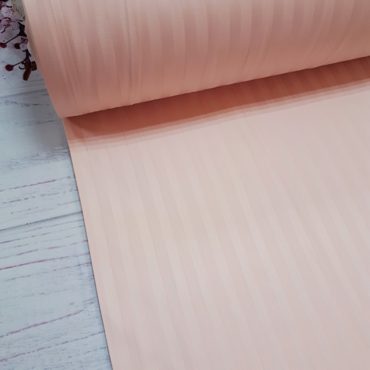 ВІДРЕЗ (0,65 * 2,4) Страйп Сатин 100% бавовна (ТУРЦІЯ шир. 2,4 м) пудровий No3 (SAT-ST-FR-3), фото 1