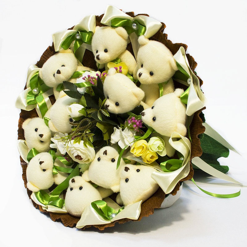 Букет із іграшок ведмедика 11 бежево-коричневий