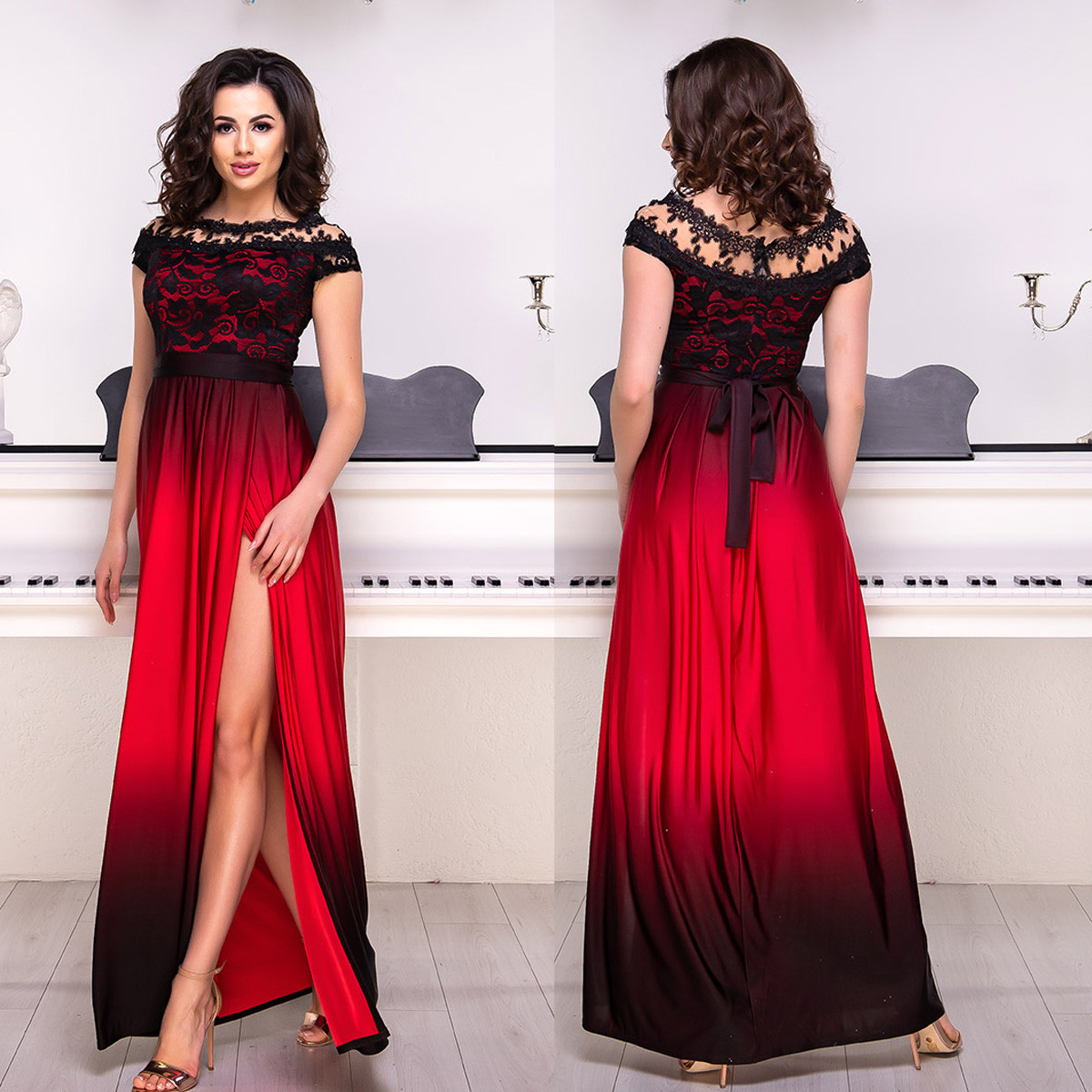 Червоне вечірнє плаття з розрізом НОРМА, БАТАЛ "Міледі"
