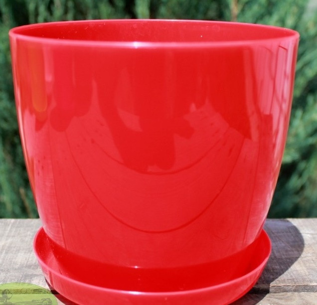 Горщик глянець із підставкою Червоний 18, фото 1