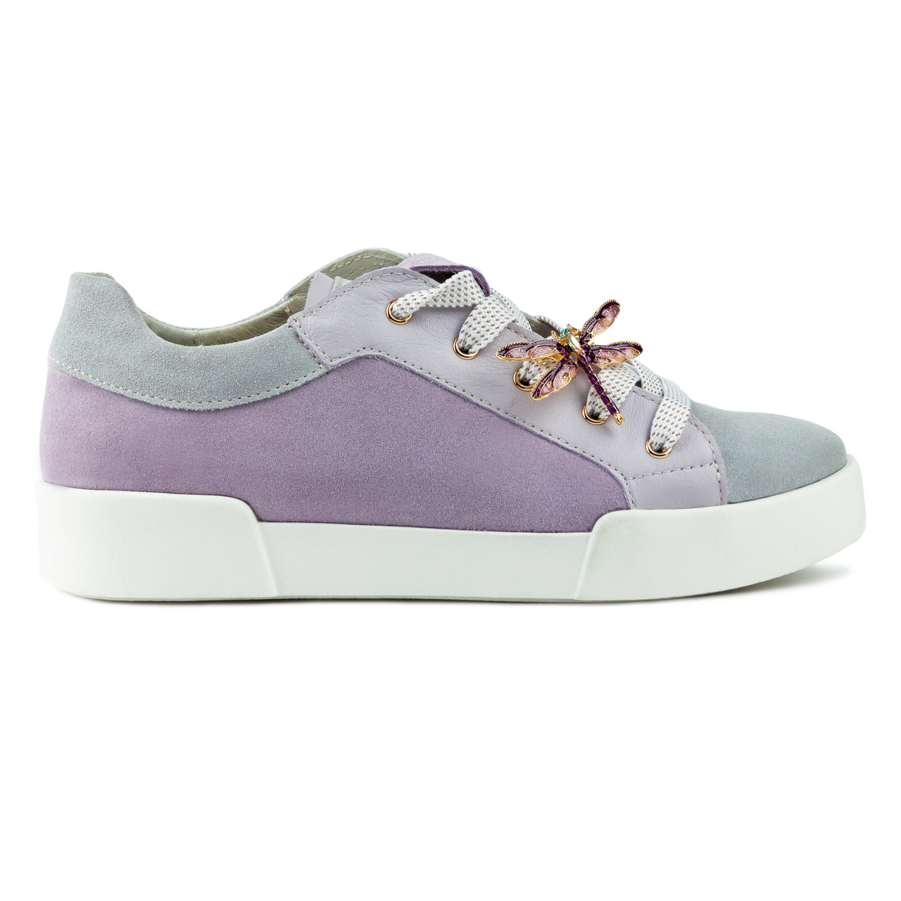 Жіночі кеди Woman's heel 38 розмір сіро-фіолетові з декором у вигляді брошки бабка, фото 1