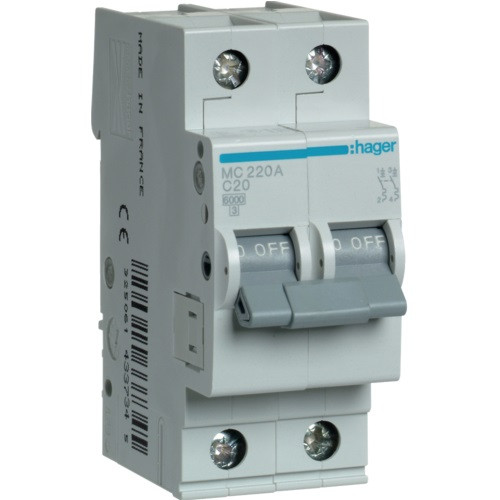 Автоматичний вимикач 2Р 20А C MCN220 Hager