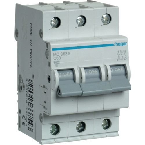 Автоматичний вимикач 3Р 63А C MCN363 Hager