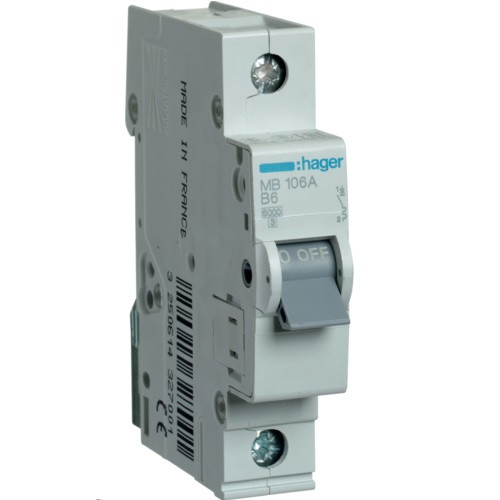 Автоматичний вимикач Hager 6 А, 1п, В MBN106
