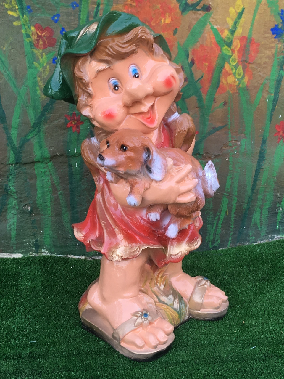 Садова фігура дівчинка з собакою  (висота 64см), фото 1