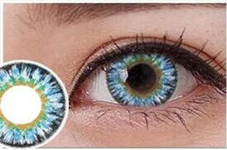 Линзы контактные голубые яркие (подходят для тёмных глаз) + контейнер в ПОДАРОК