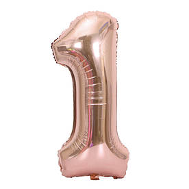 Фольгований повітряна куля надувний Цифра 1 Рожеве золото 40" (102 см)