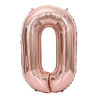 Фольгированный надувной воздушный шар Цифра 0 Розовое золото 40" (102 см)