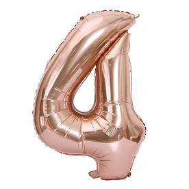 Фольгований повітряна куля надувний Цифра 4 Рожеве золото 40" (102 см)