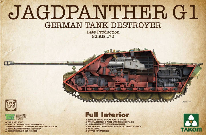 Jagdpanther G1 Late Production Sd.Kfz.173. 1/35 TAKOM 2106, фото 1