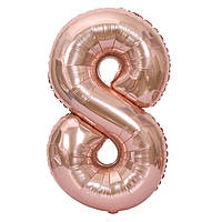 Фольгированный надувной воздушный шар Цифра 8 Розовое золото 40" (102 см)