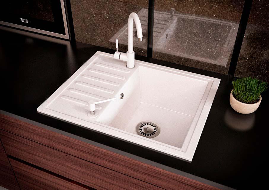 КУХОННА МОЙКА ГРАНИТНА ASKANIA MASTER БІЛИЙ, фото 1