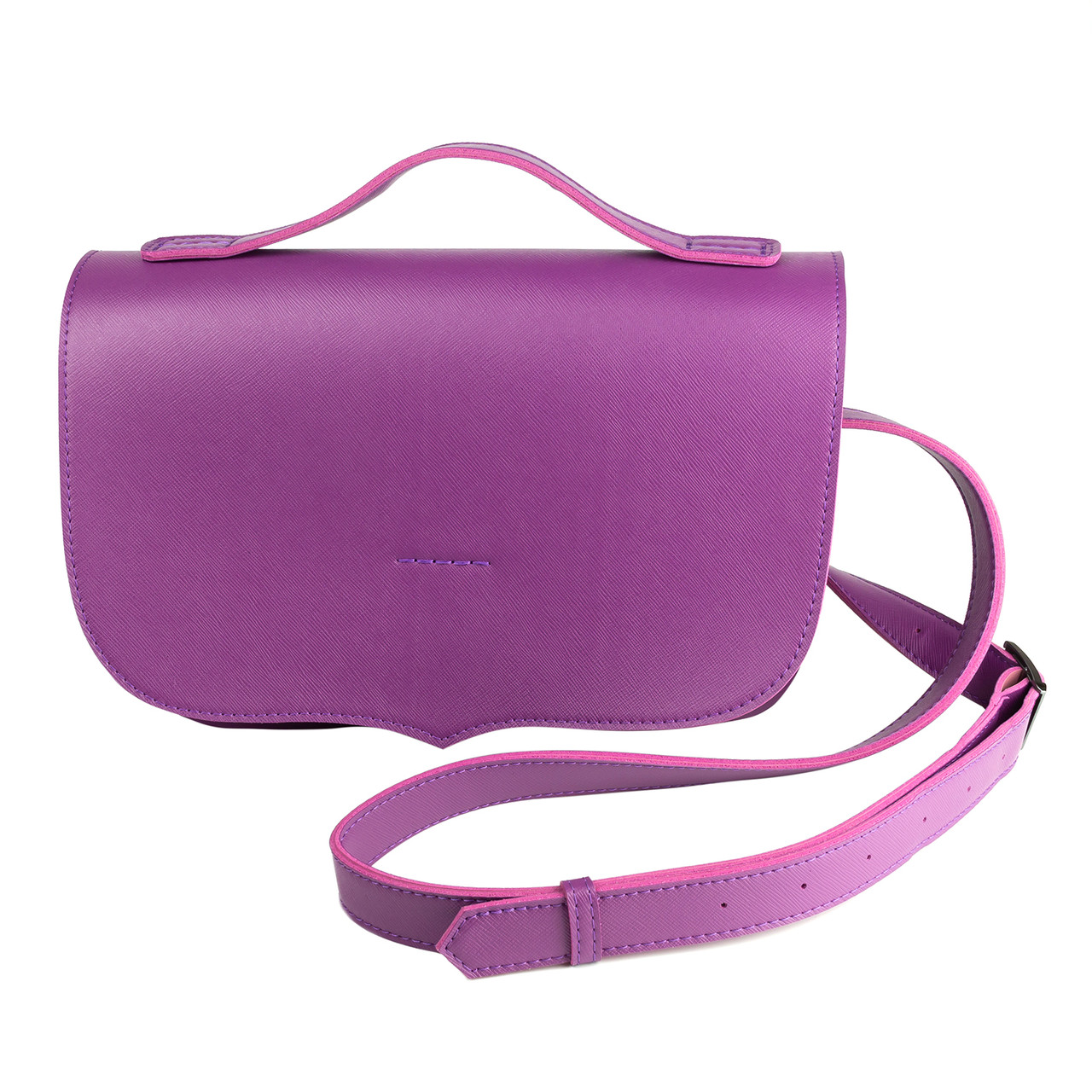 Фіолетова сумка з екошкіри без внутрішніх кишень з застібкою і ремінцем, фото 1