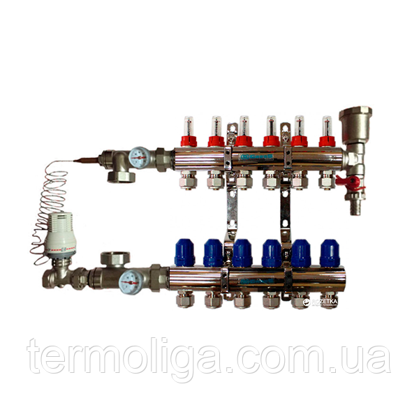 Колектор "GROSS" для теплої підлоги латунний у зборі на 6 контурів, фото 1