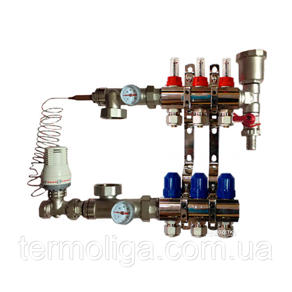 Колектор "GROSS" для теплої підлоги латунний у зборі на 3 контури, фото 1