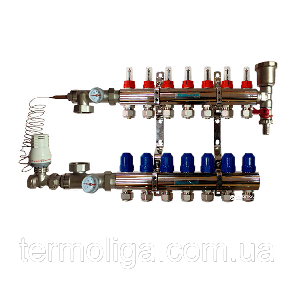 Колектор "GROSS" для теплої підлоги латунний у зборі на 7 контурів, фото 1