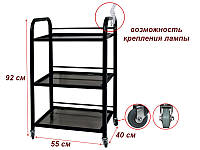 Тележка косметологическая / манипуляционная на 3 полки мод. 003 стекло, Чёрная