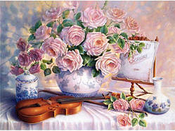 Алмазна мозаїка вишивка "Чудені троянди та скрипка"
