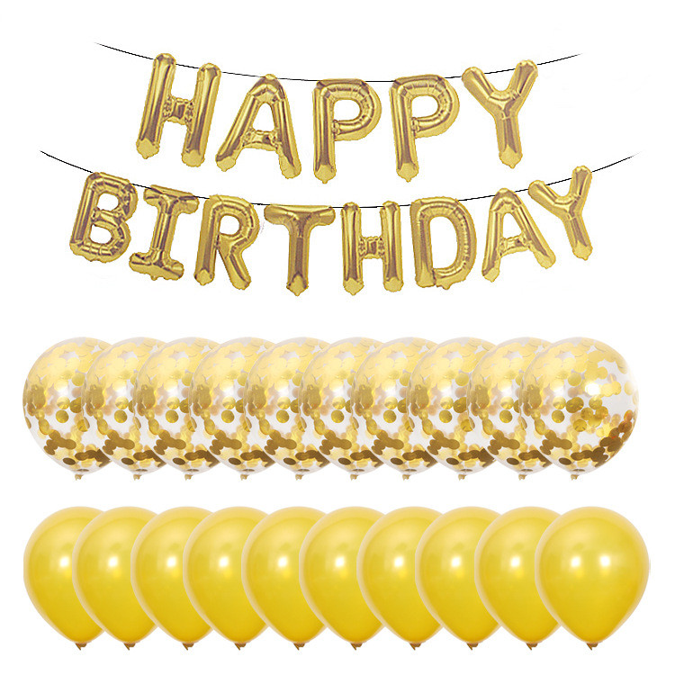 Набір куль на день народження "HAPPY BIRTHDAY" золотий, фото 1