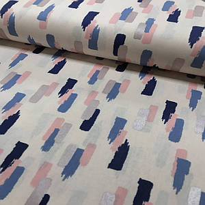 Тканина поплін дизайн "Америка" пудрово-синя (глітер) на пудровому (ТУРЦІЯ шир. 2,4 м) (R-FR-0080)