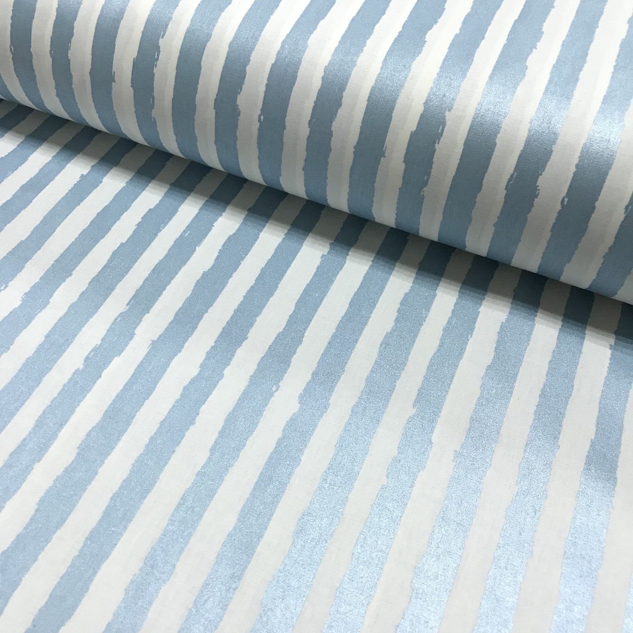 Тканина поплін смужка блакитна (глітер) на білому (ТУРЦІЯ шир. 2,4 м) (R-FR-0069), фото 1