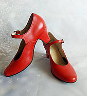 Туфлі для народних танців червоні каблук Вірського, фото 4