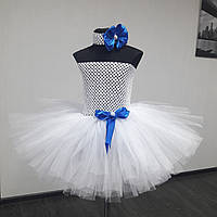 Плаття пишне пачка ту-ту для дівчинки з фатину біле з синім декором