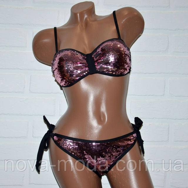 Раздельный женский купальник с двухсторонней пайеткой