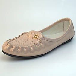 Мокасини шкіряні літні жіночі взуття Tesoruccio Gold Pearl by Rosso Avangard золотий перламутр