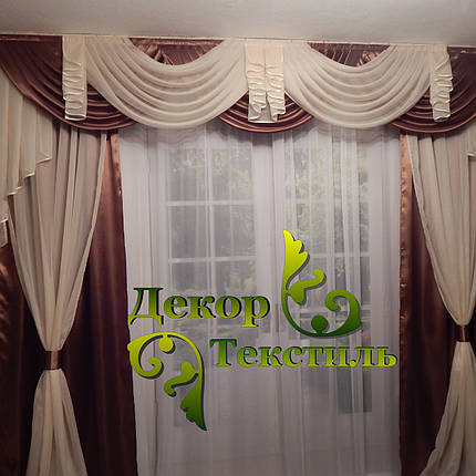 Комплект штор "Посейдон" + Ламбрекен + тюль (Коричневий), фото 1