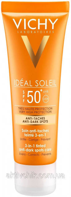 Сонцезахисний крем Vichy Ideal Soleil Anti-Dark Spots SPF50+ з тонувальним ефектом, проти пігментних плям