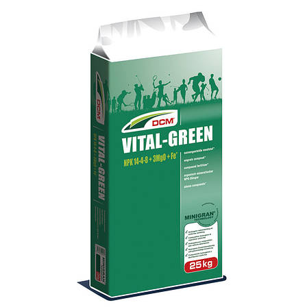 Добриво для газону весна-літо ДЦМ VITAL GREEN NPK 14-4-8 + 3 MgO + Fe, фото 1