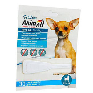 Краплі АнімАл Спот-він AnimАll VetLine Spot-on від бліх і кліщів для собак до 4кг