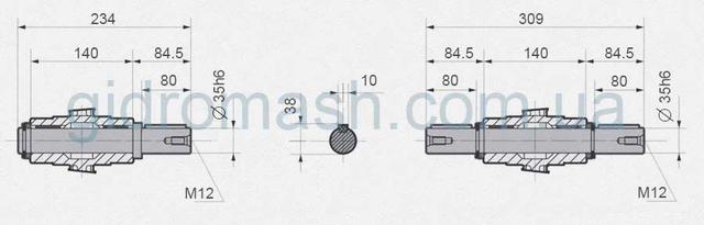 Размеры выходных валов NMRV-090