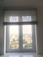 Римская штора на кухню из тюли под лен