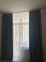 Шторы из блэкаута Grey, тюль шифон молочный