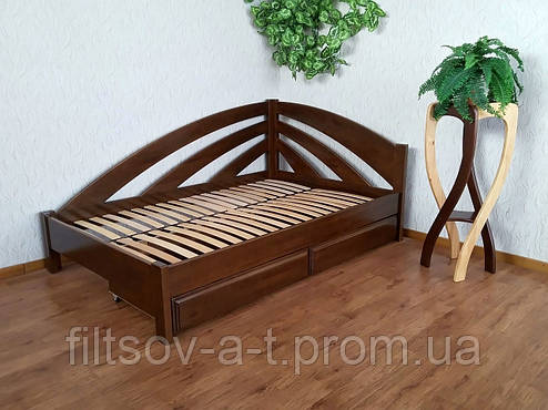 Напівторне кутове ліжко з шухлядами з масиву натурального дерева від виробника "Райдуга", фото 2