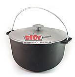 Казан (котелок) чавунний похідний 6 л з алюмінієвою кришкою, дужкою та триногою БІОЛ.0706АК-3, фото 2